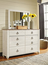 Tampa Furniture Outlet Lutz - Ashley Furniture - Willowton Bedroom - Dresser and Mirror / Whitewash - B267B1